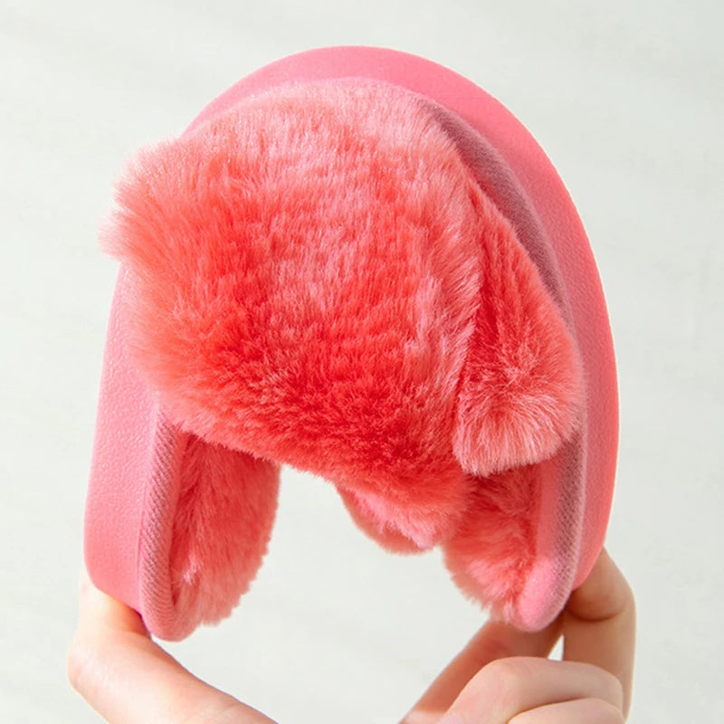 Bunte Pelzpantoffeln mit Kreuzriemen für Damen