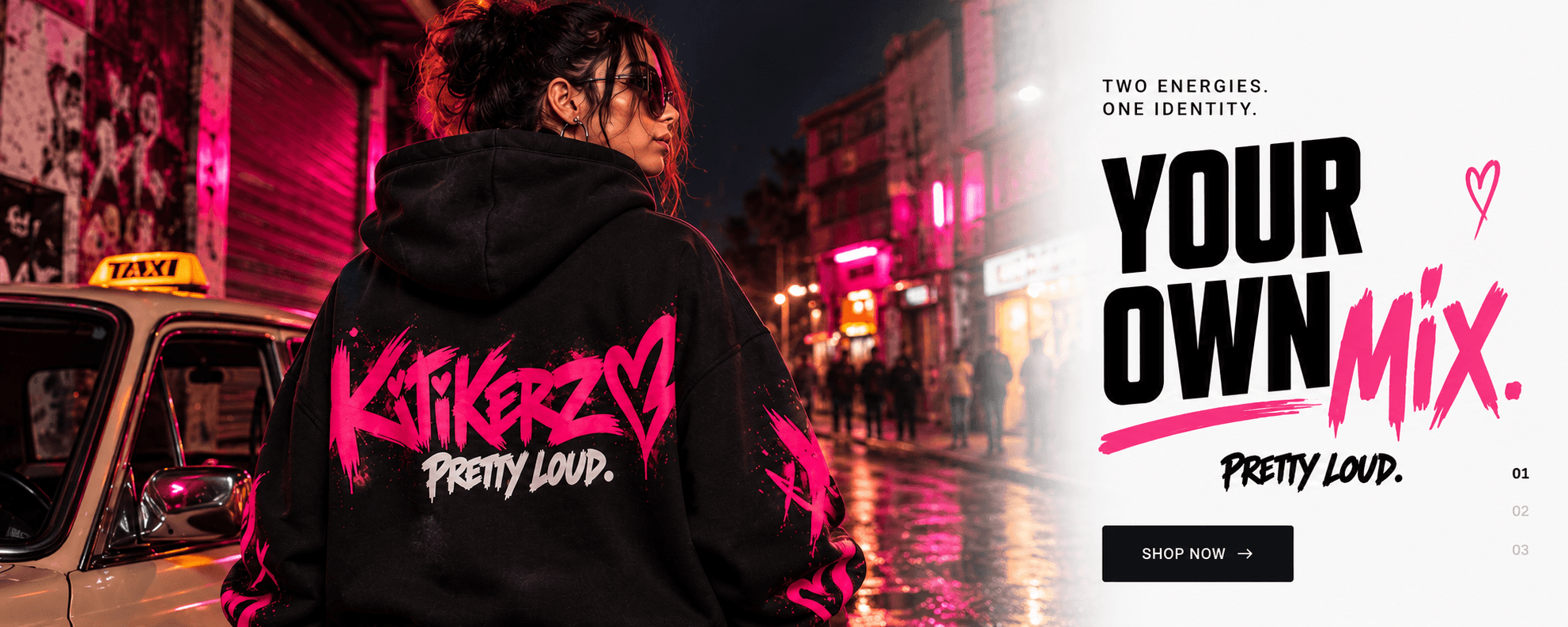 Visuel d’inspiration provisoire : hoodie noir et graffiti rose.