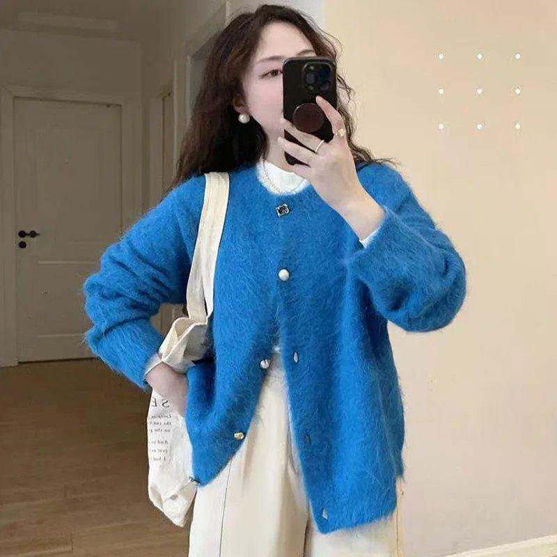 Damen Mohair Strickjacke Blau