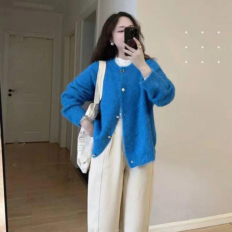 Damen Mohair Strickjacke Blau