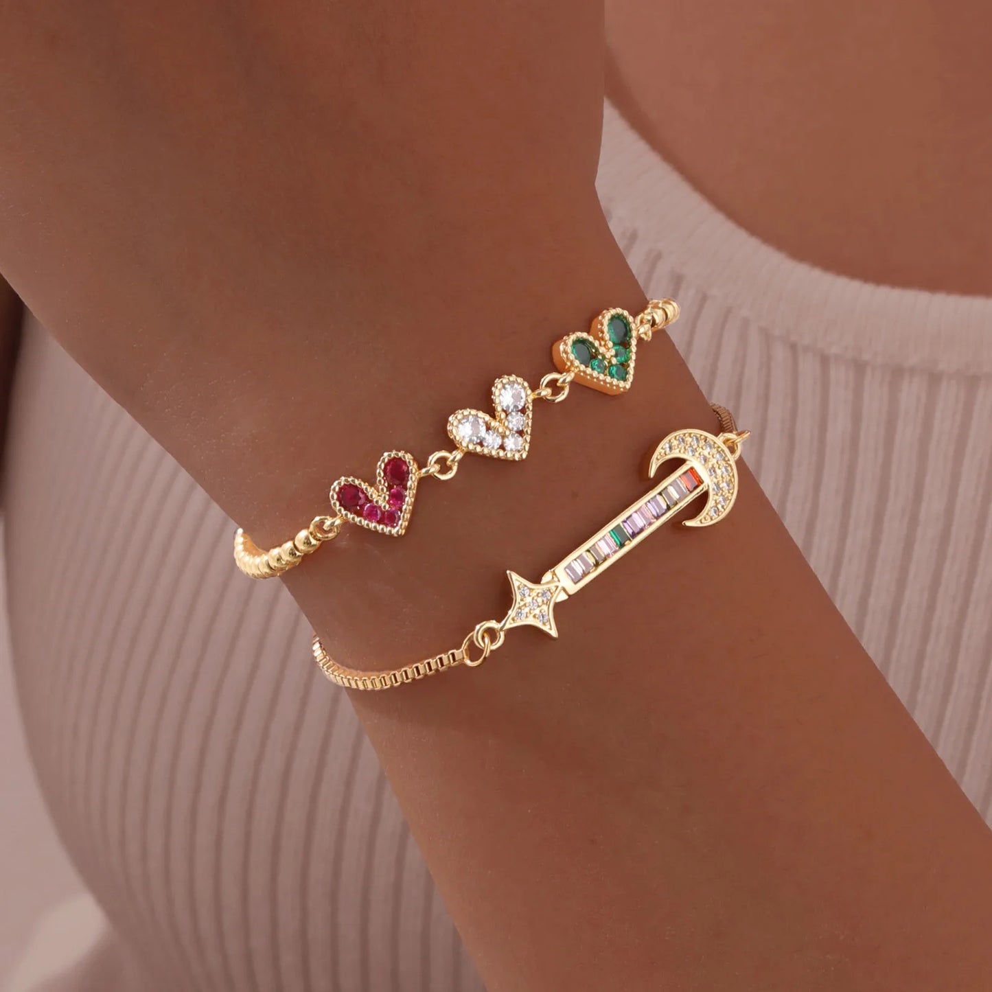 Damenarmband Mond, Stern, Herz