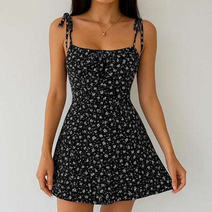 Kurzes Sommerkleid mit Blumenmuster für Damen