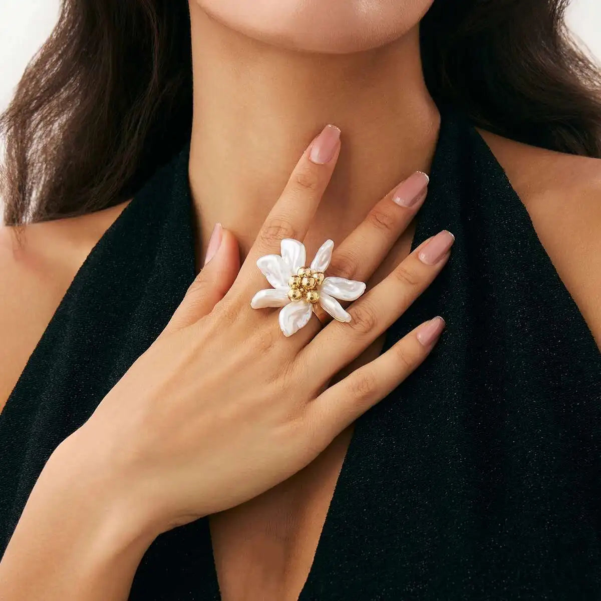 Perlenblütenblatt Blumenring für Damen