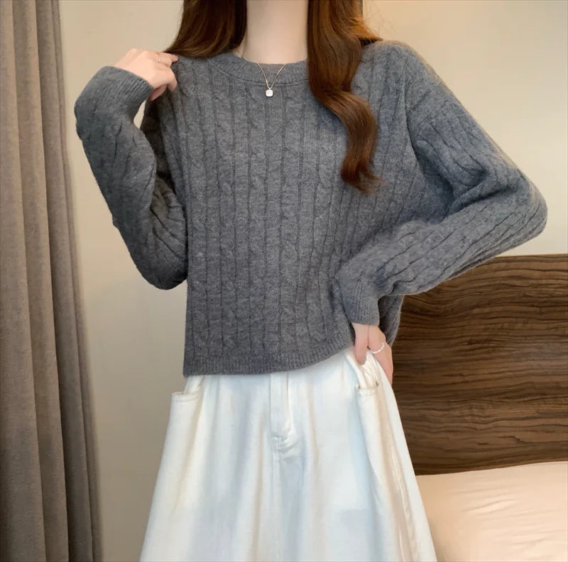 Rundhals-Langarmpullover für Damen