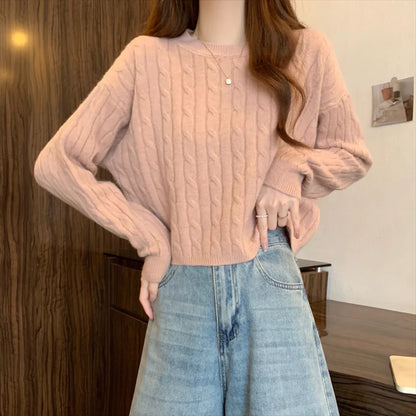 Rundhals-Langarmpullover für Damen