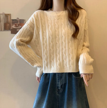 Rundhals-Langarmpullover für Damen