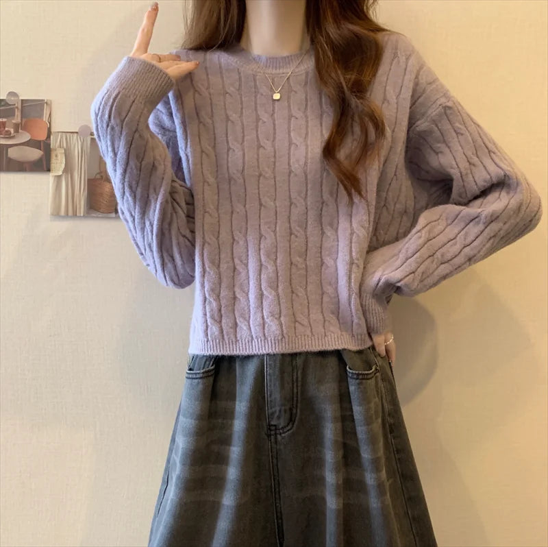 Rundhals-Langarmpullover für Damen