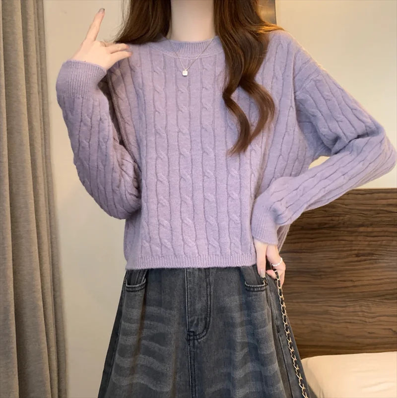 Rundhals-Langarmpullover für Damen