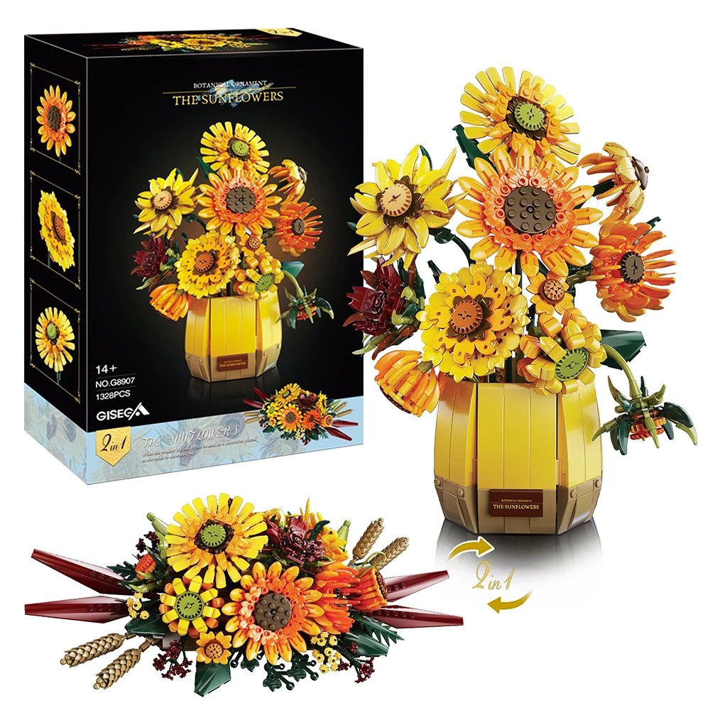 Sonnenblumen Bausteine Blumenstrauß mit Vase Set