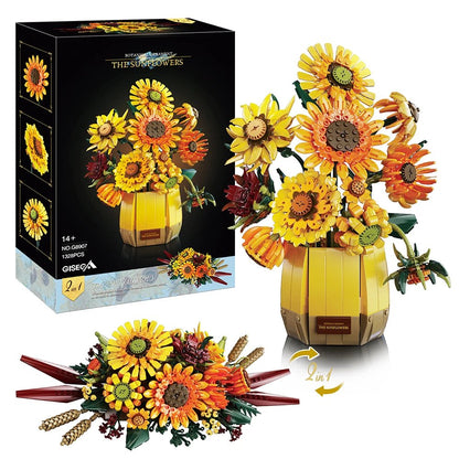 Sonnenblumen Bausteine Blumenstrauß mit Vase Set