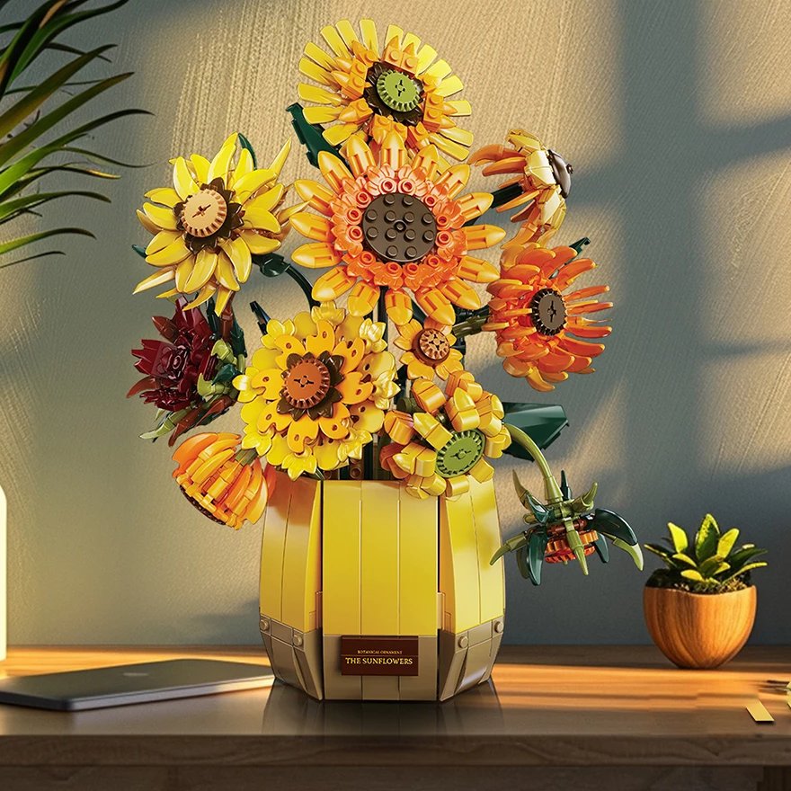 Sonnenblumen Bausteine Blumenstrauß mit Vase Set