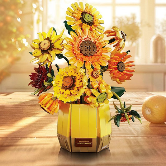 Sonnenblumen Bausteine Blumenstrauß mit Vase Set
