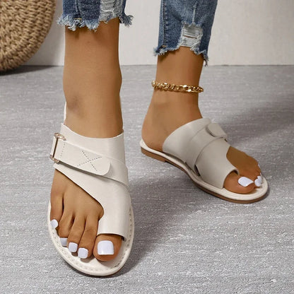 Damen Sandalen Flach Sommer – Römer-Schnalle Zehentrenner