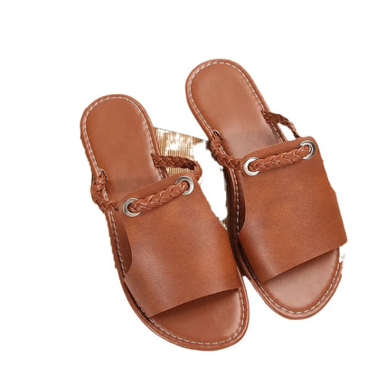 Damen Slide-Sandalen Flach Kunstleder – Peep-Toe Sommer