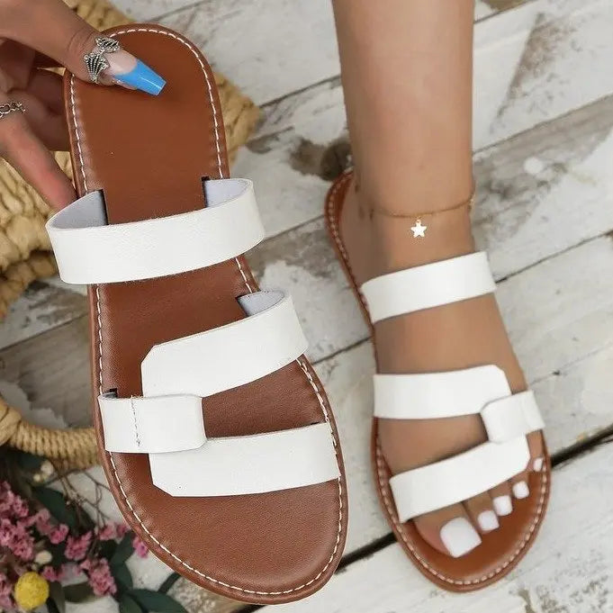 Damen Slide-Sandalen Unifarben Flach Leicht Strand