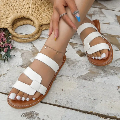 Damen Slide-Sandalen Unifarben Flach Leicht Strand