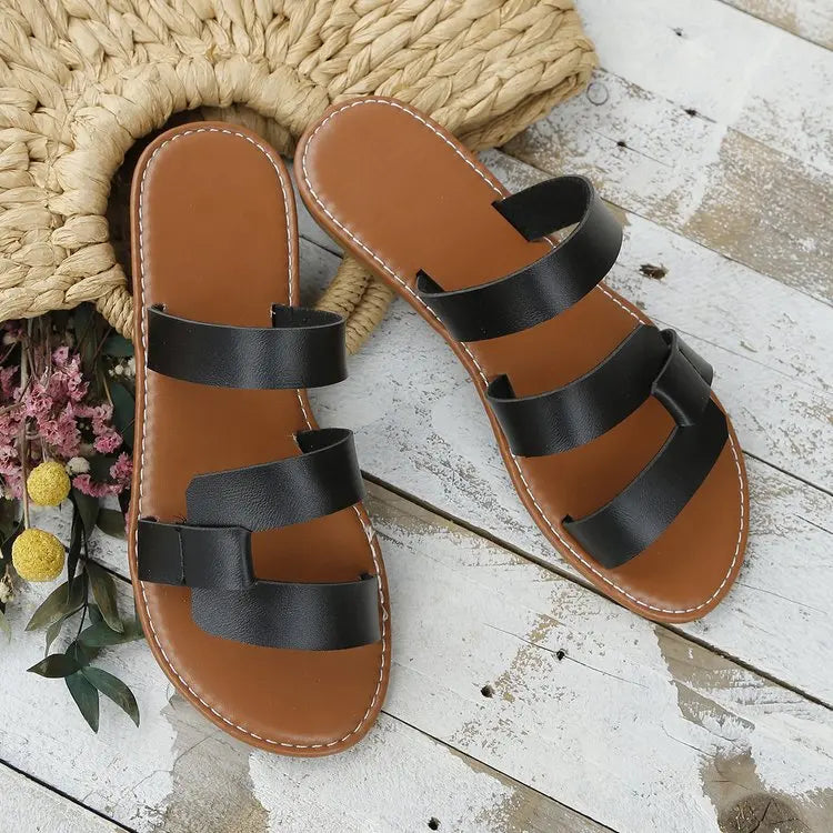 Damen Slide-Sandalen Unifarben Flach Leicht Strand