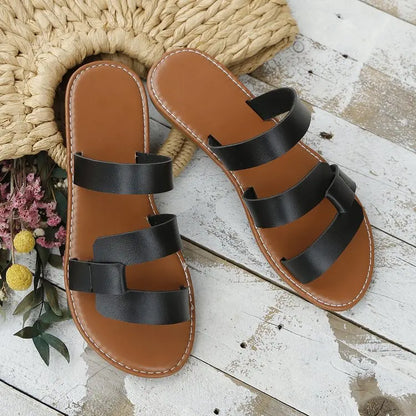 Damen Slide-Sandalen Unifarben Flach Leicht Strand