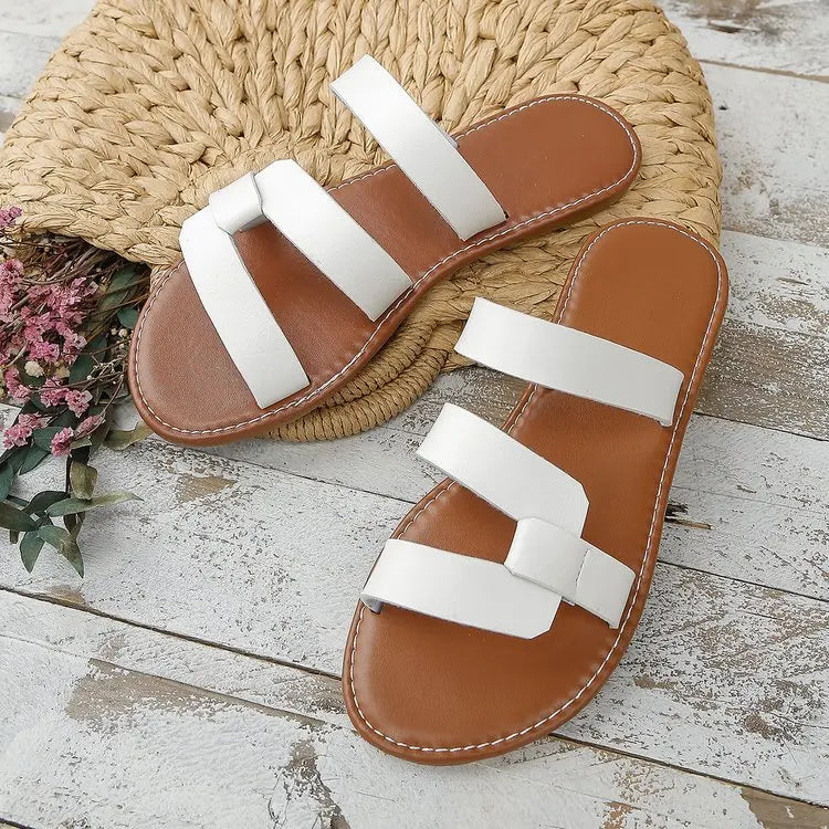 Damen Slide-Sandalen Unifarben Flach Leicht Strand