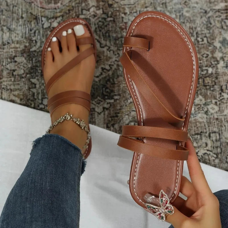 Flache Damen-Sandalen | PU Gladiator Sommer